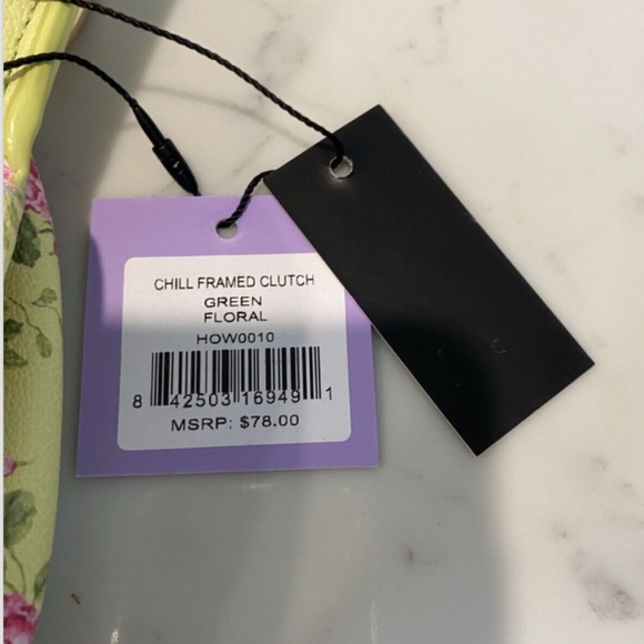 HOUSE OF WANT CHILL FRAMED CLUTCH GREEN FLORAL NEW WITH TAGS - Picture 4 of 8